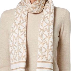 NWT MK  logo scarf cream & gold  10” x 62”  discount shipping  5.95